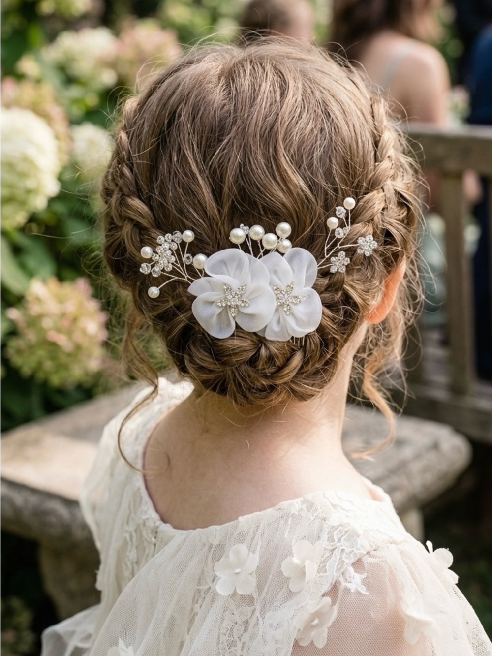 White Floral Pearl Hair Comb for Kids adult small flower girl